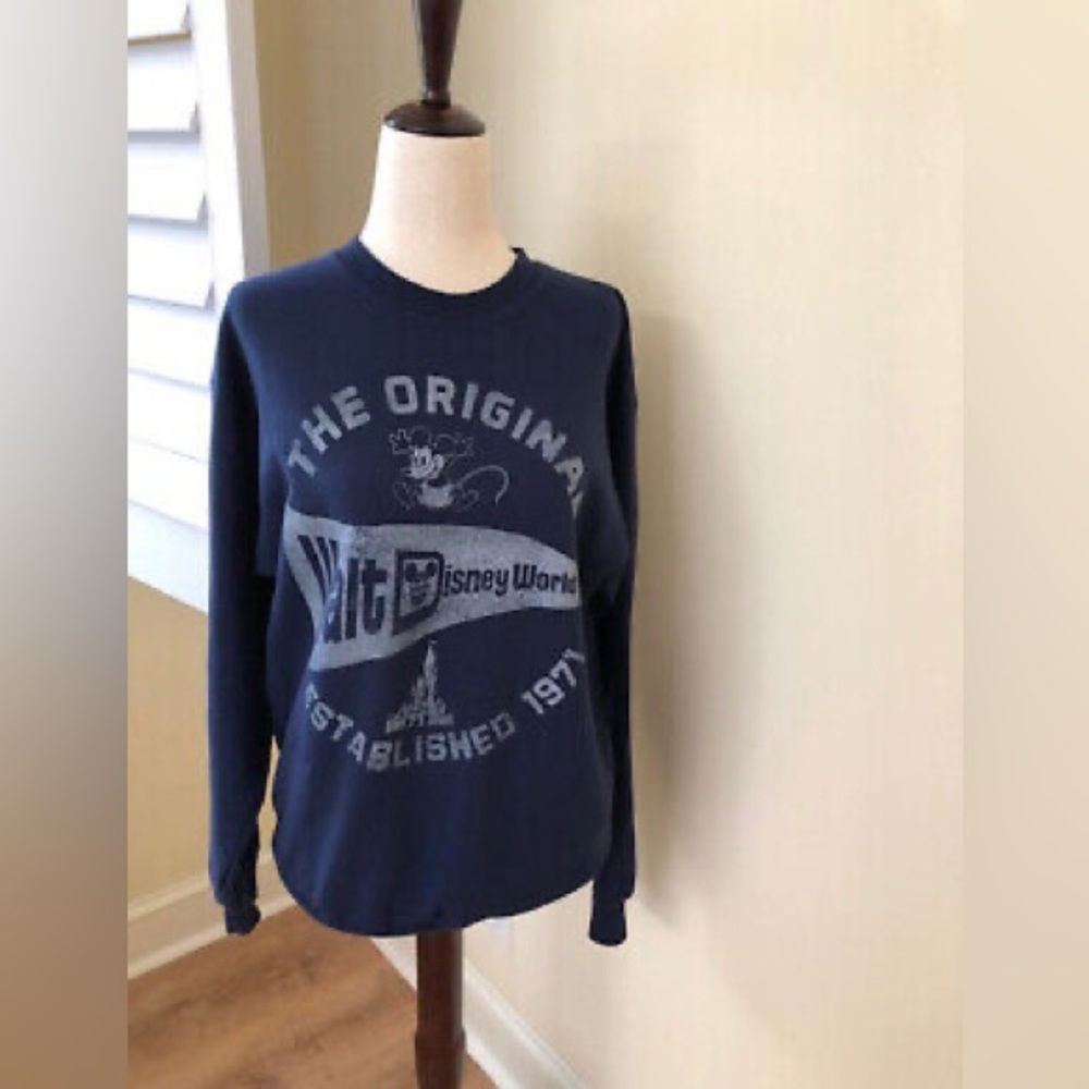 Disney World Pennant Vintage-Look Adult Sweatshirt Navy Size Medium
